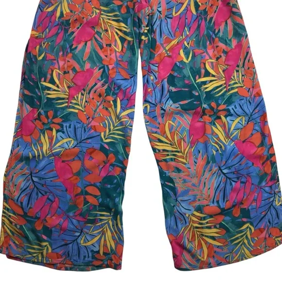 Kona Sol Tropical Floral Wide Leg Lightweight Rayon Pant Multicolor - Picture 5 of 10